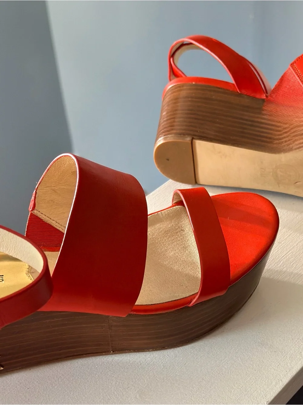 Michael Kors Coral Orange/Red Leather Ankle-Strap Sandals